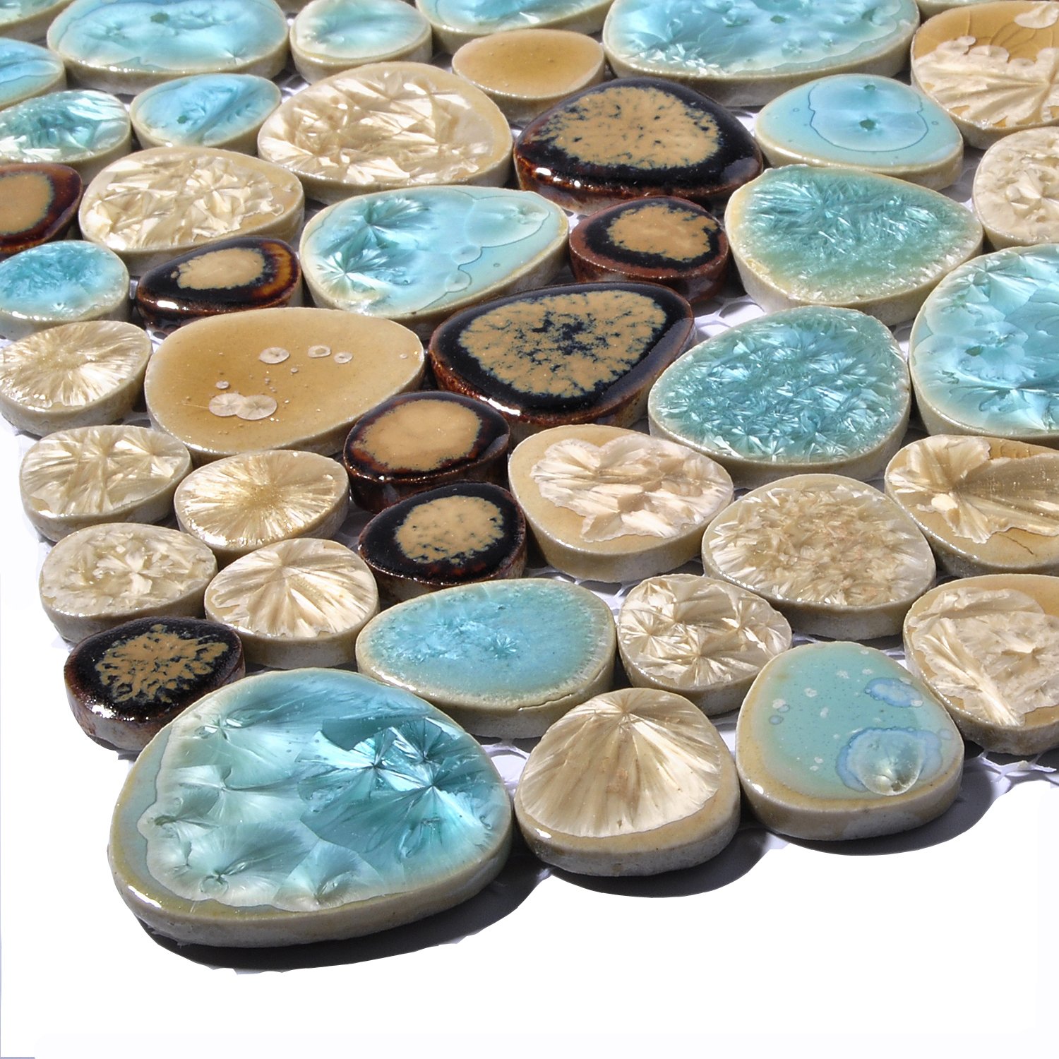 Cobalt Blue Pebble Mosaic Tile For Shower Floor - 5 Sheets Porcelain Non-Slip Backsplash Tile (Aqua Blue)