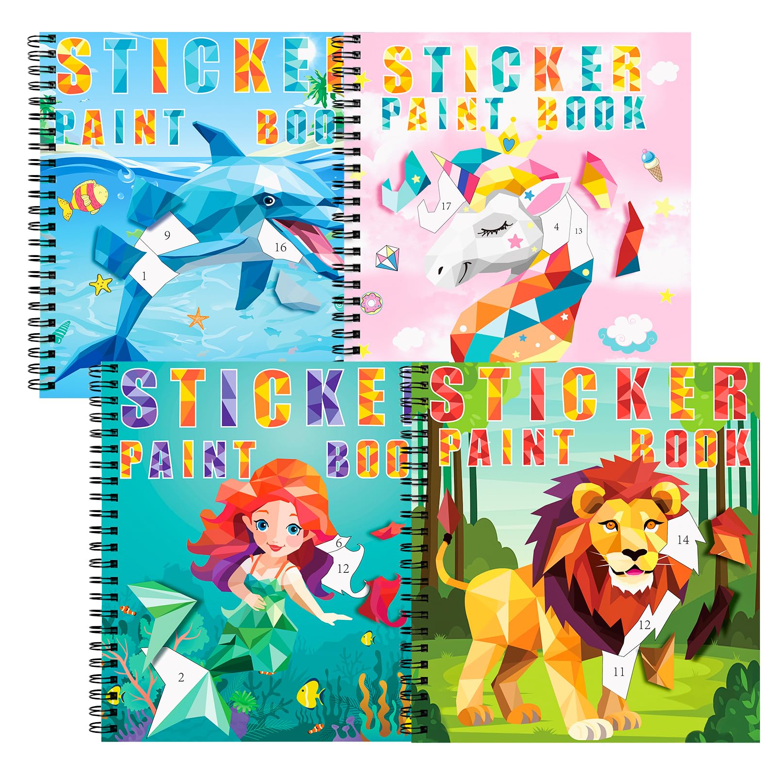 Photo 1 of homicozy 4PCS Sticker Paint Books for Kids Ages 4-10,Unicorn Mermaid Animals Designs Paint by Stickers,Sticker by Numbers,Party Birthday Gifts for Girls 4-10,Create 40 Pictures One Stickers at A Time