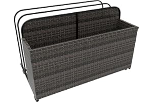 EUNHOO Rolling Poolside Float Storage, Pool Storage Bin, Outdoor Storage Organizer PE Rattan Pool Towel Rack for Floaties, Pool Accessories and Patio furniture Brown