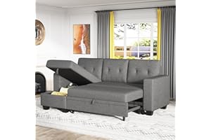 Furmax Sleeper Sofa, Sofa Bed L Shaped Sectional Couch with Reversible Storage Chaise Lounge, Modern Fabric Pull Out Couch & Couch Bed for Living Room Small Space (Grey)