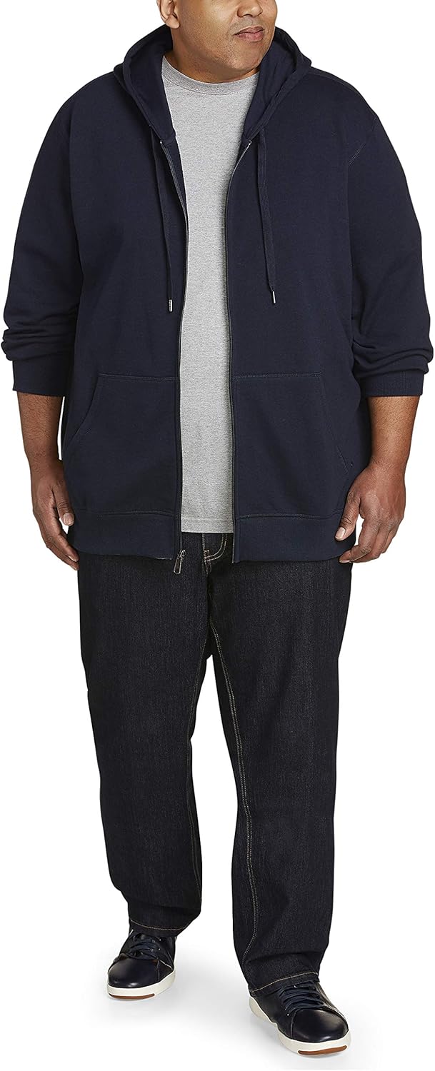 Essentials Men's Big & Tall Full-Zip Hooded Fleece Sweatshirt fit by DXL, Navy, 2X: Clothing