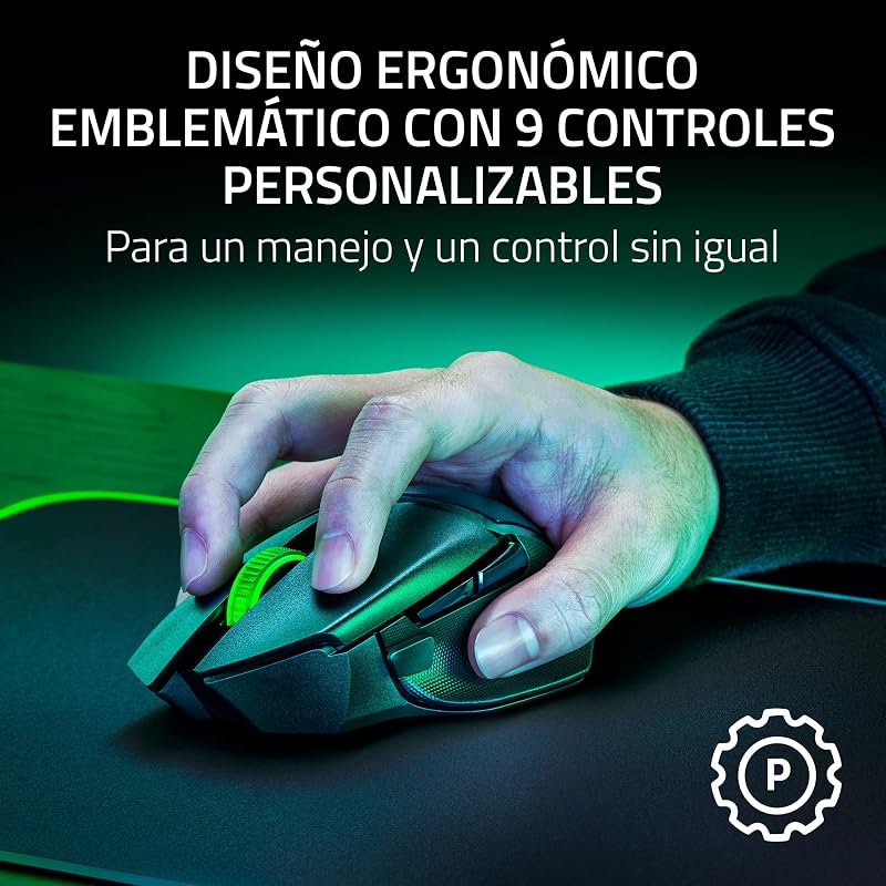 Basilisk V3 X HyperSpeed - Mouse da gioco Wireless personalizzabile (Forma ergonomica con 9 controlli personalizzabili, HyperSpeed Wireless, Bluetooth, Sensore Ottico avanzato 5G 18K) Nero