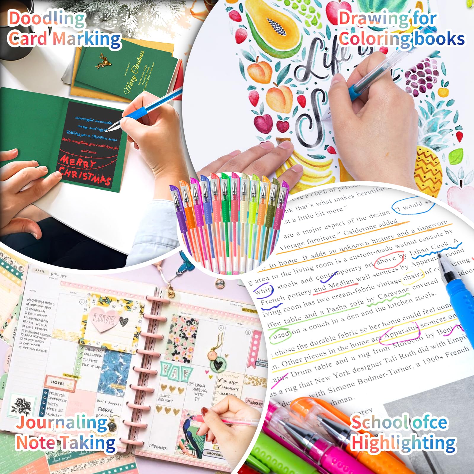 Aen Art Glitter Gel Pens for Adult Coloring Books, 36 Colors Gel Marker Set Colored Pen with 40% More Ink for Kids Drawing, Doodling, Crafts and Taking Note