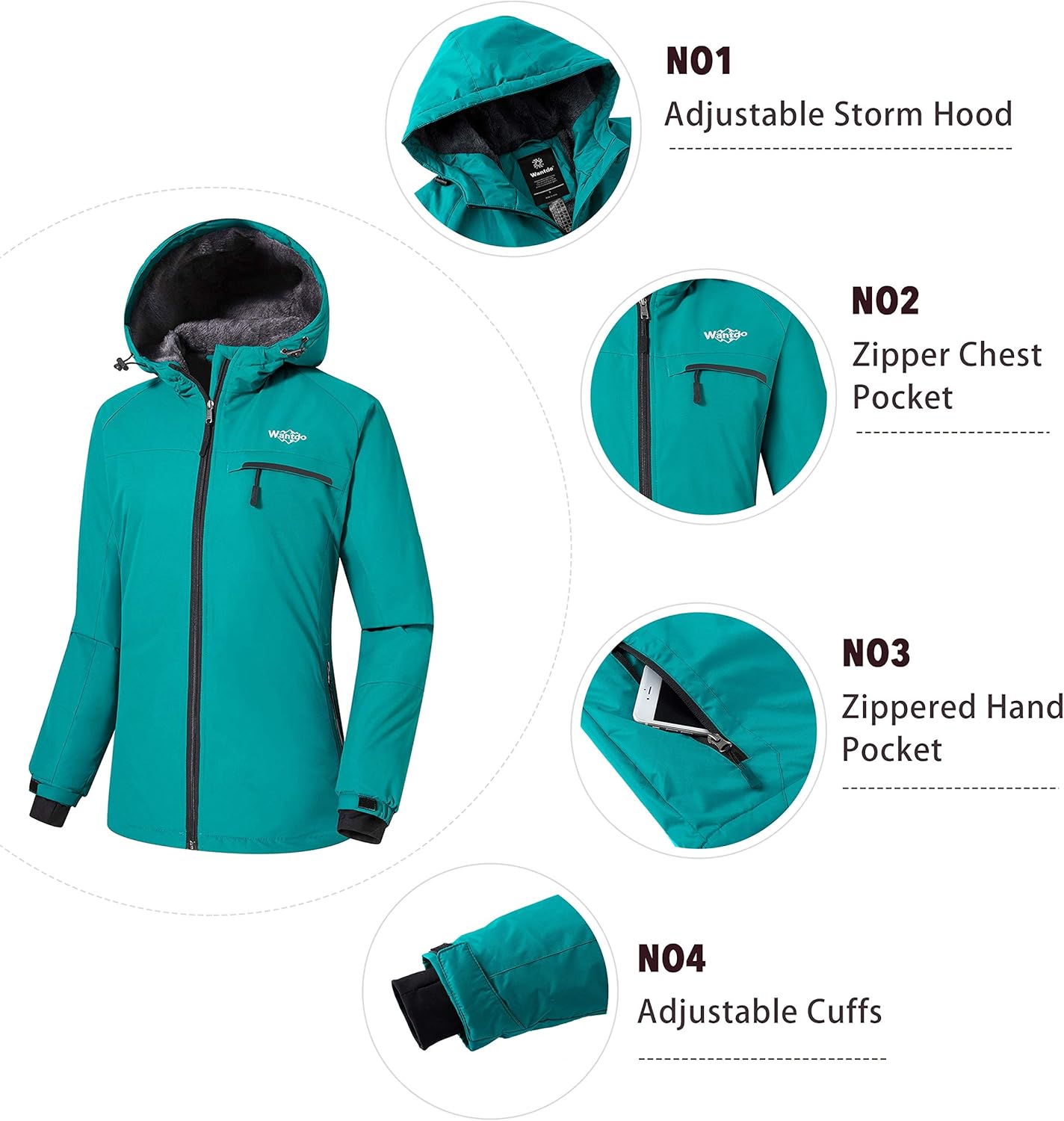 Wantdo Women's Mountain Waterproof Ski Jacket Windproof Snowboarding Jackets Warm Winter Snow Coat Fleece Raincoat: Clothing