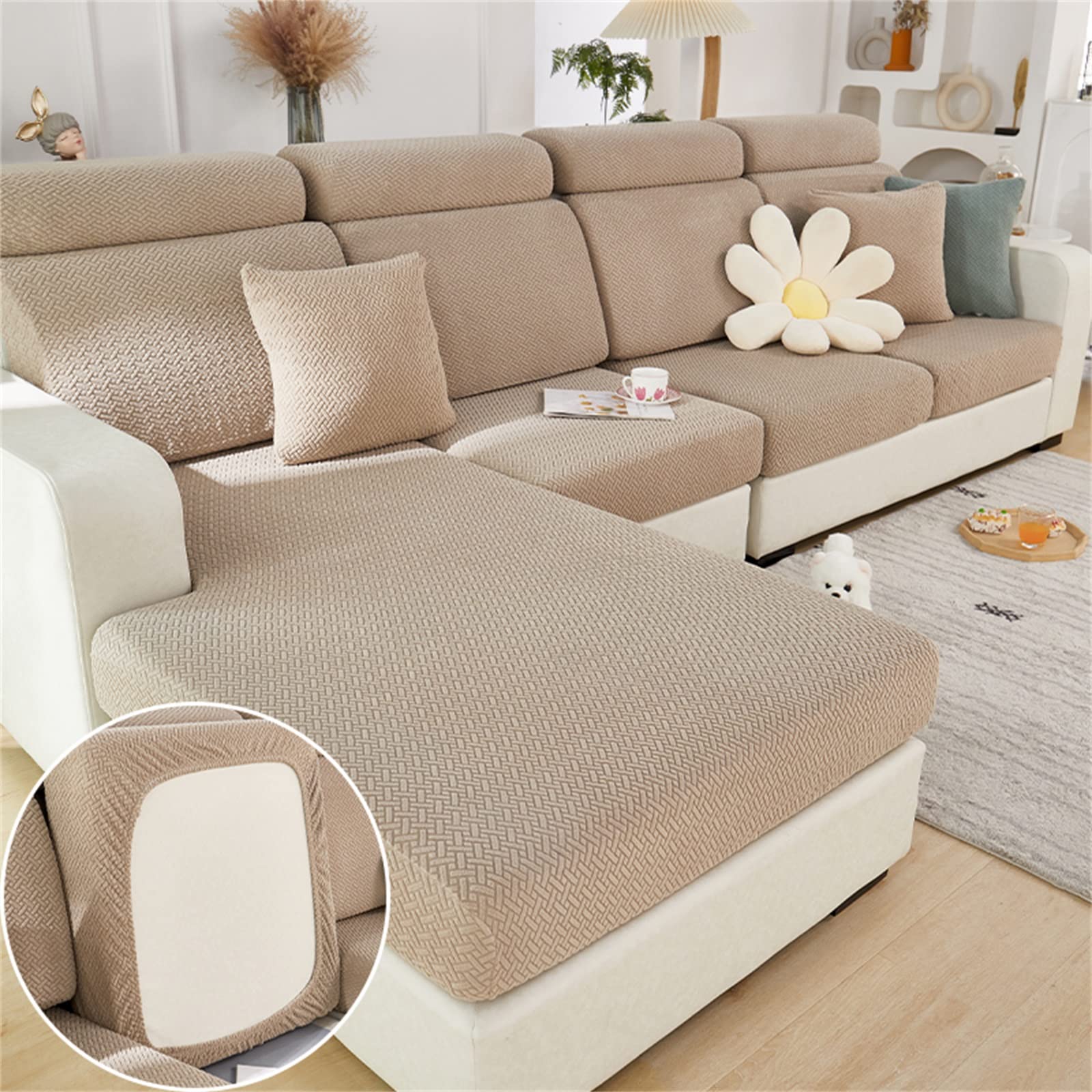 MINGPINHUIUS Sofa Seat, Cushion Cover, Stretch Sofa Cover, Universal Elastic Sofa Seat Cover, Non-Slip Sofa Cover Protective Cover for Sofa Cushion L-Shaped Chaise Lounge Furniture Protection