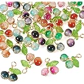Cheriswelry Cherry Glass Pendants Crackle Bead Dangle Charms Fruit Earring Charms Lovely Hang Ornament for DIY Craft Bracelet Necklace Jewelry Making