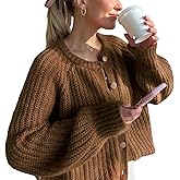 YKR Womens Fall Cardigan Sweater Long Sleeve Chunky Knit Open Front Button Loose Casual Cardigan Coat Brown L