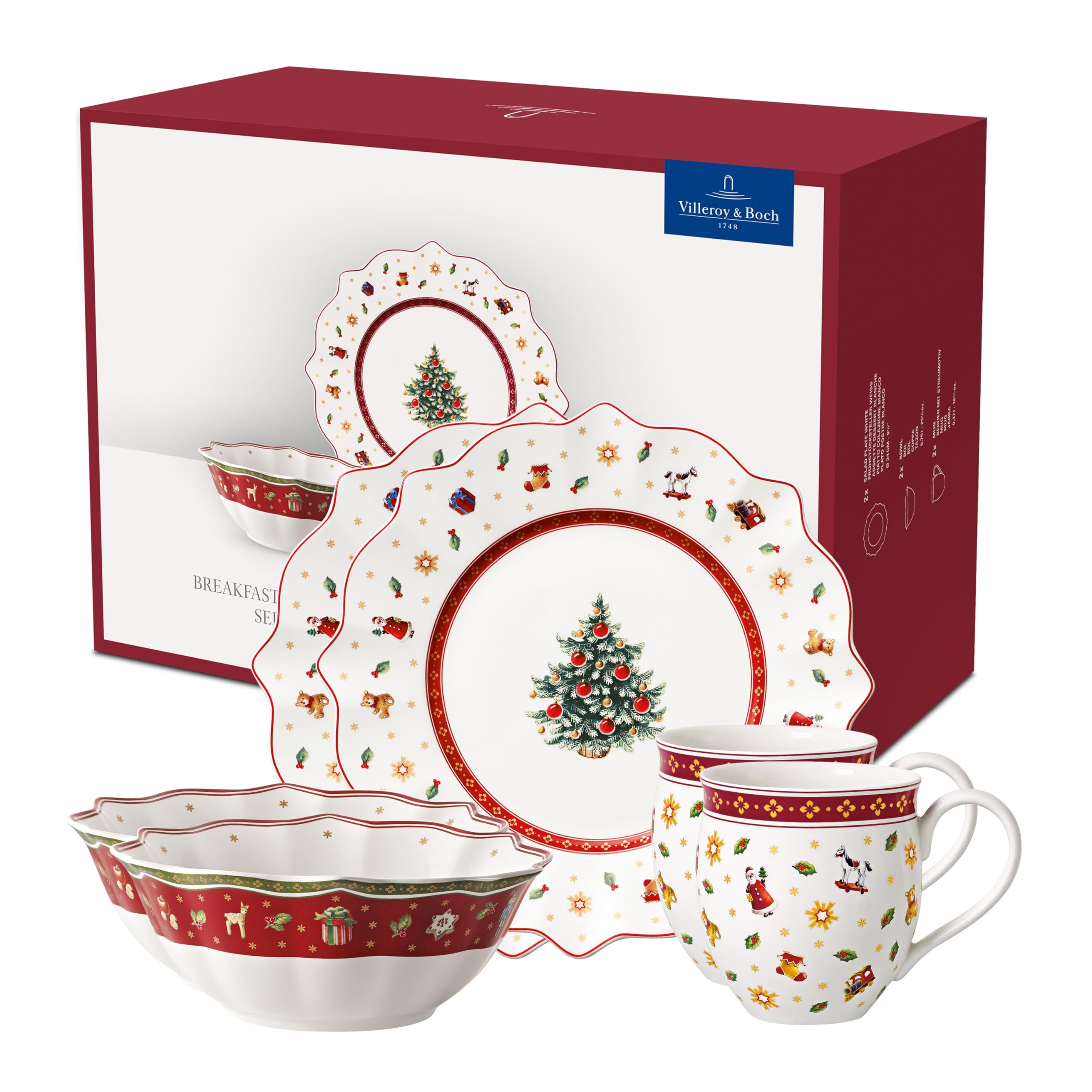 Villeroy & Boch – Toy's Delight Breakfast Set 6 Pieces for 2 People Red, Christmas Plates, Bowls, Mug, Xmas Toys, Tableware, Premium Porcelain — image 1