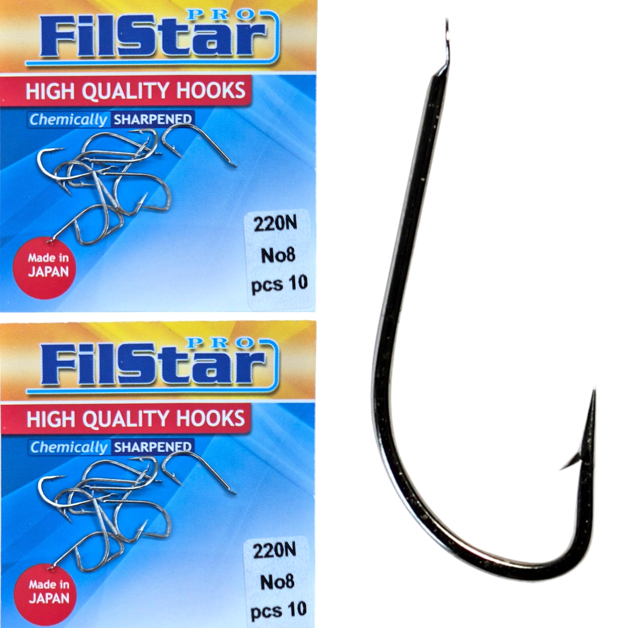 PRO FILSTAR 20 Piece Fishing Hook Set N8 - Carp Fishing Hooks - Carp Fishing Accessories - Barbed Carp Hooks - Carp Fishing Straight Hooks - Carp Rigs - Fishing Accessories - Method Feeder -