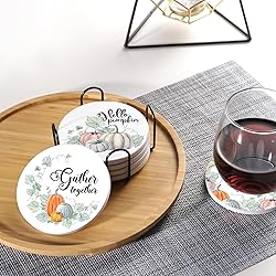 Fall Drink Absorbent Coasters with Holder Set of