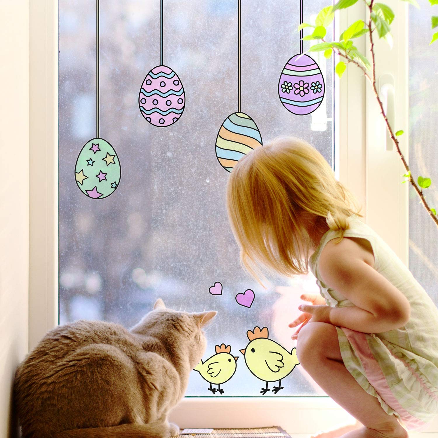 Stickerscape Easter Window Stickers (Colour in) | Easter Window Decal, Spring Window Decor, Spring Window Stickers | Easy to Apply, Cleanly Removable and Repositionable