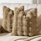 AmHoo Pack of 2 Throw Pillow Covers 3D Dense Faux Rabbit Fur Cozy Super Soft Fuzzy Set Case Cushion for Couch Sofa Bedroom 18 x 18-Inch Iced Coffee