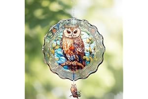 LIRAVENO Owl Wind Spinners Outdoor - 3D Metal Garden Hanging Decor Kinetic Spinning Yard Art Ornaments Indoor Home Sculpture Patio Backyard Decoration Christmas New Year Gifts for Women Mom Grandma