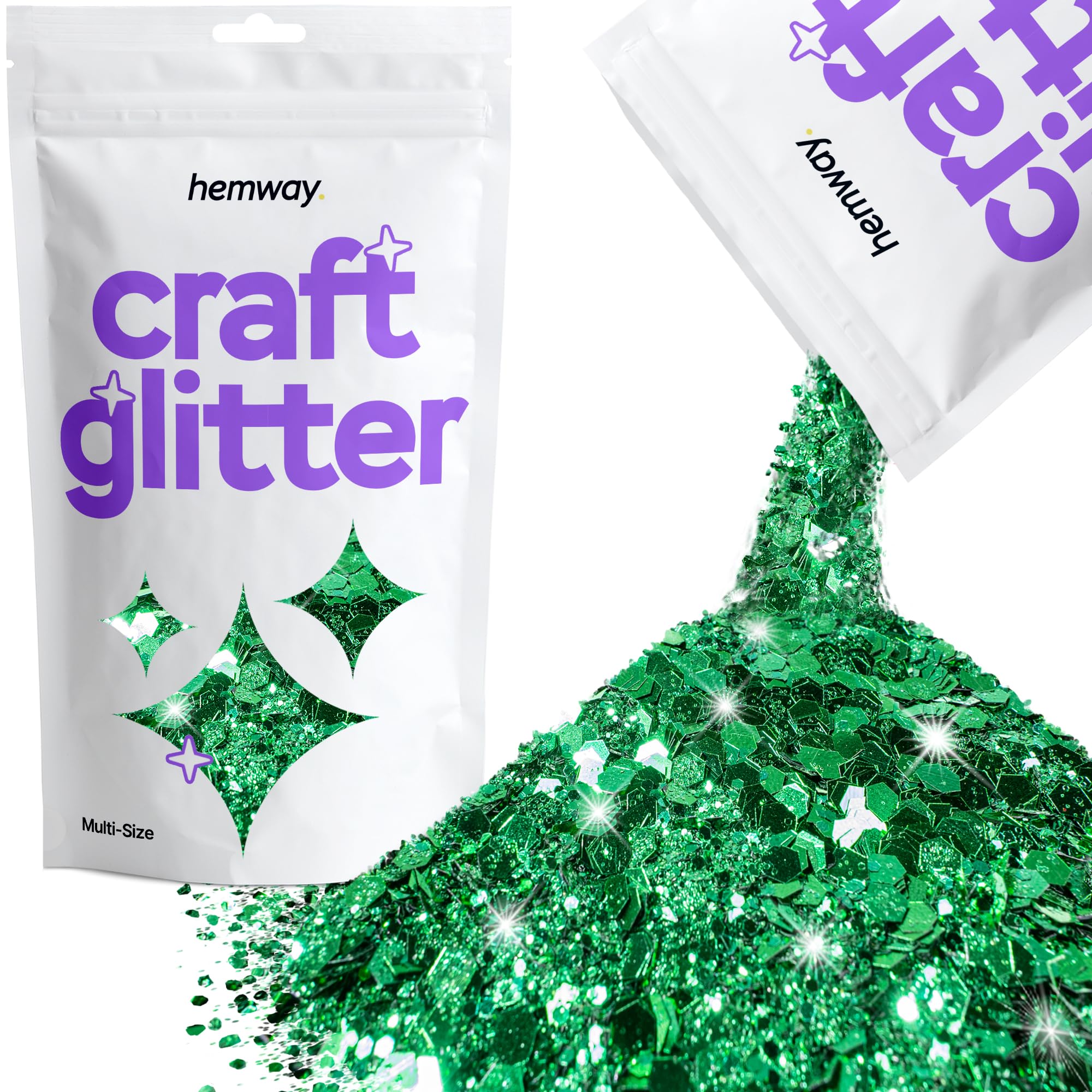 Hemway Craft Glitter Emerald Green 100g Multi Size Glitter for Crafts, Resin, Cosmetic, Nail, Face, Body, Festival, Tumblers, Art, Candle, Crafting