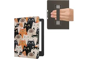 kwmobile Case Compatible with Kobo Aura H2O Edition 2 Case - PU Cover w/Strap - Cats Orange/Black/White