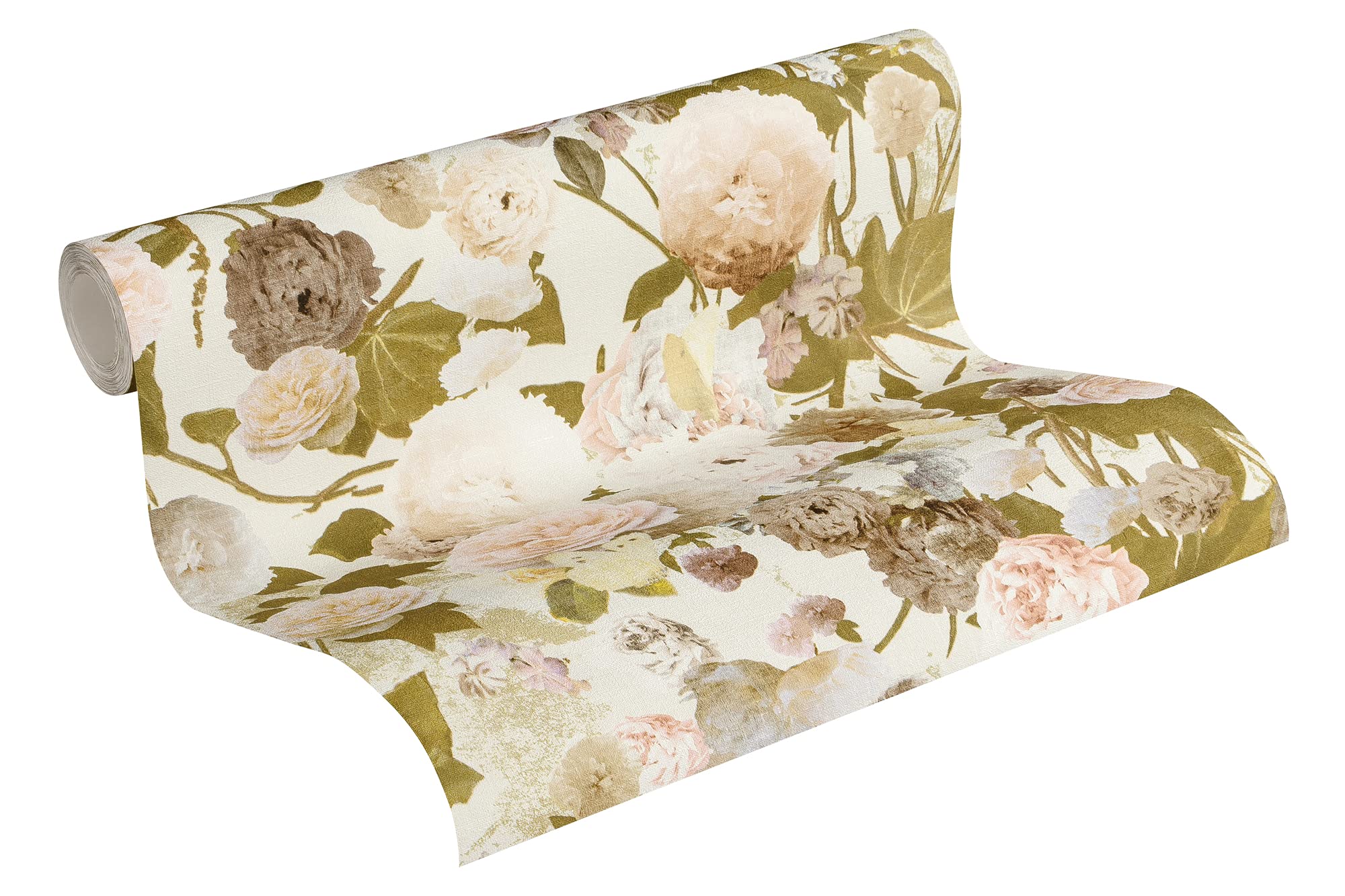 Livingwalls Vliestapete Paradise Garden Tapete Mit Rosen Floral 10, 05 m x 0, 53 m Creme Grün Gelb Made in Germany 367172 36717-2