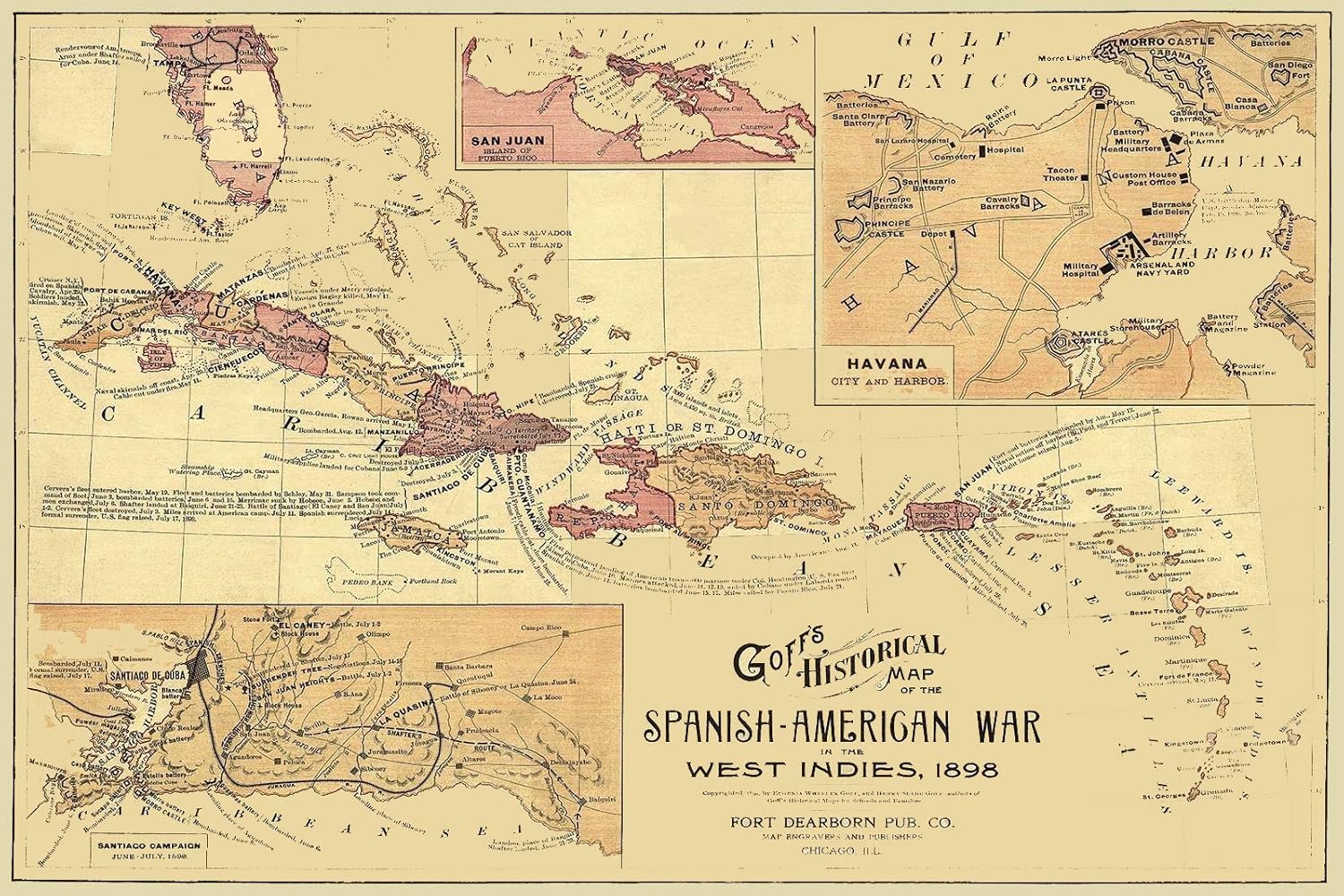 Magnet 1898 Goffs Map of The Spanish American War Carribean Magnet Vinyl Magnetic Sheet for Lockers, Cars, Signs, Refrigerator 5"