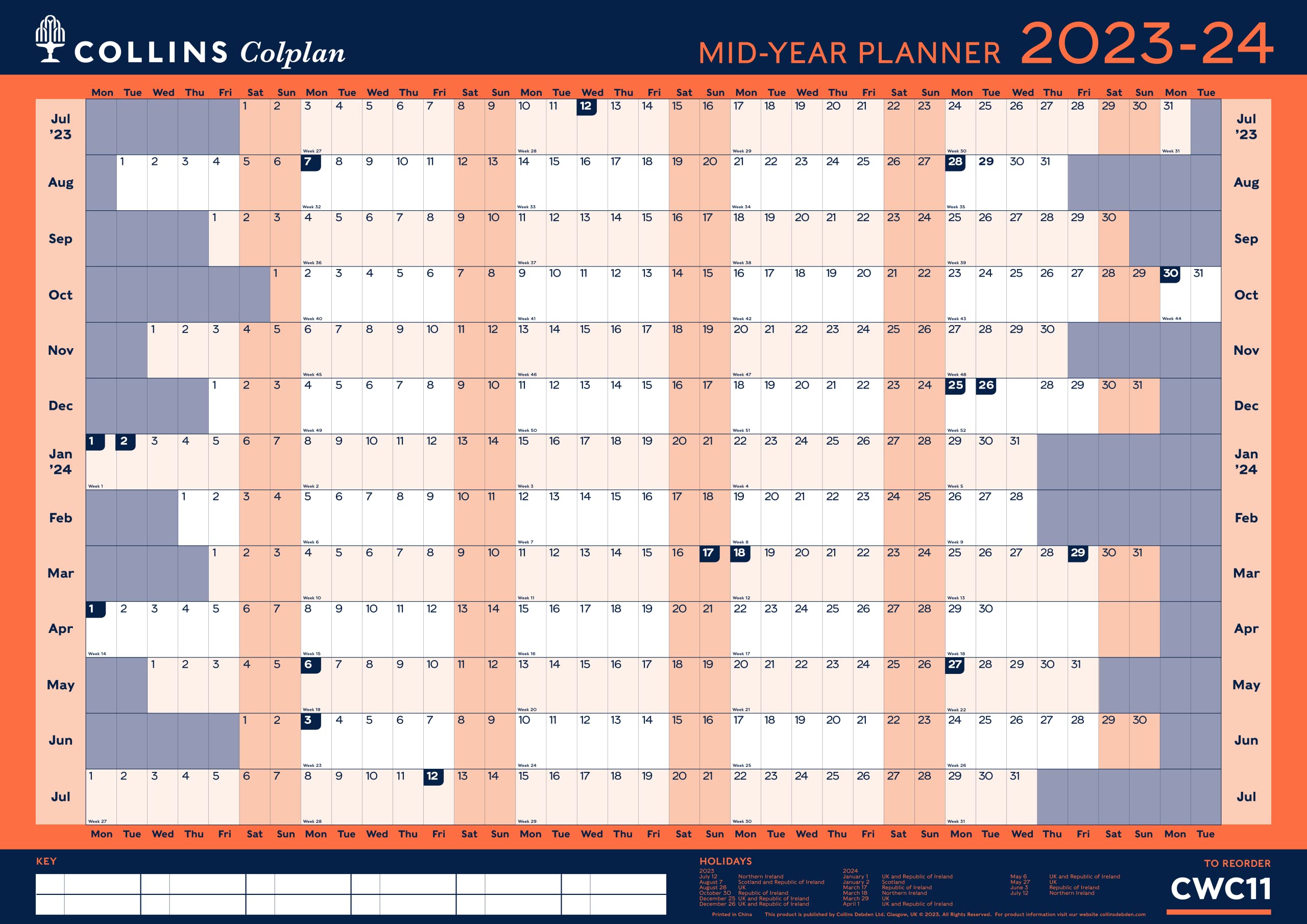 Collins Debden Collins Colplan Academic 2023-24 A1 Mid Year Planner School, College or University Term Journal - July 2023 to July 2024 - CWC11-2324 Blue