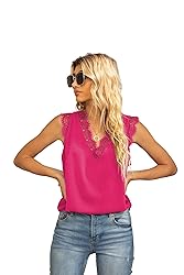 VIISHOW Women's V Neck Lace Trim Tank Tops Casual