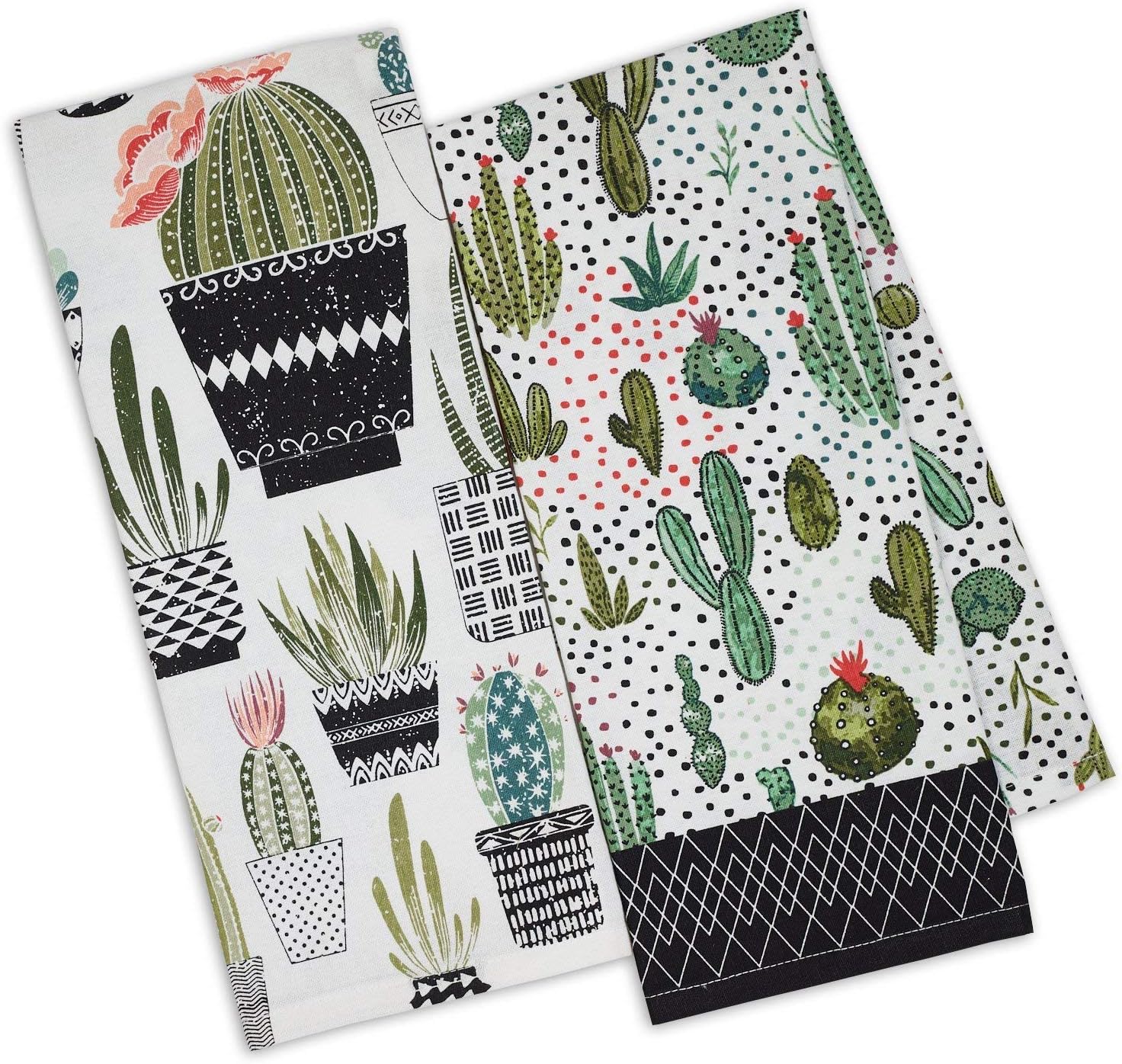 DII Urban Oasis Printed Dish Towels Kitchen Set of 2 Cactus 18" by 28"