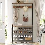 HOOBRO Coat Stand with Shoe Storage Industrial Hall Tree 5 Hooks Rustic Brown view 6