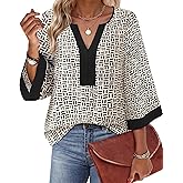 Bebonnie Women Blouses Dressy Casual 3/4 Sleeve V Neck Floral Loose Fit Tunic Tops