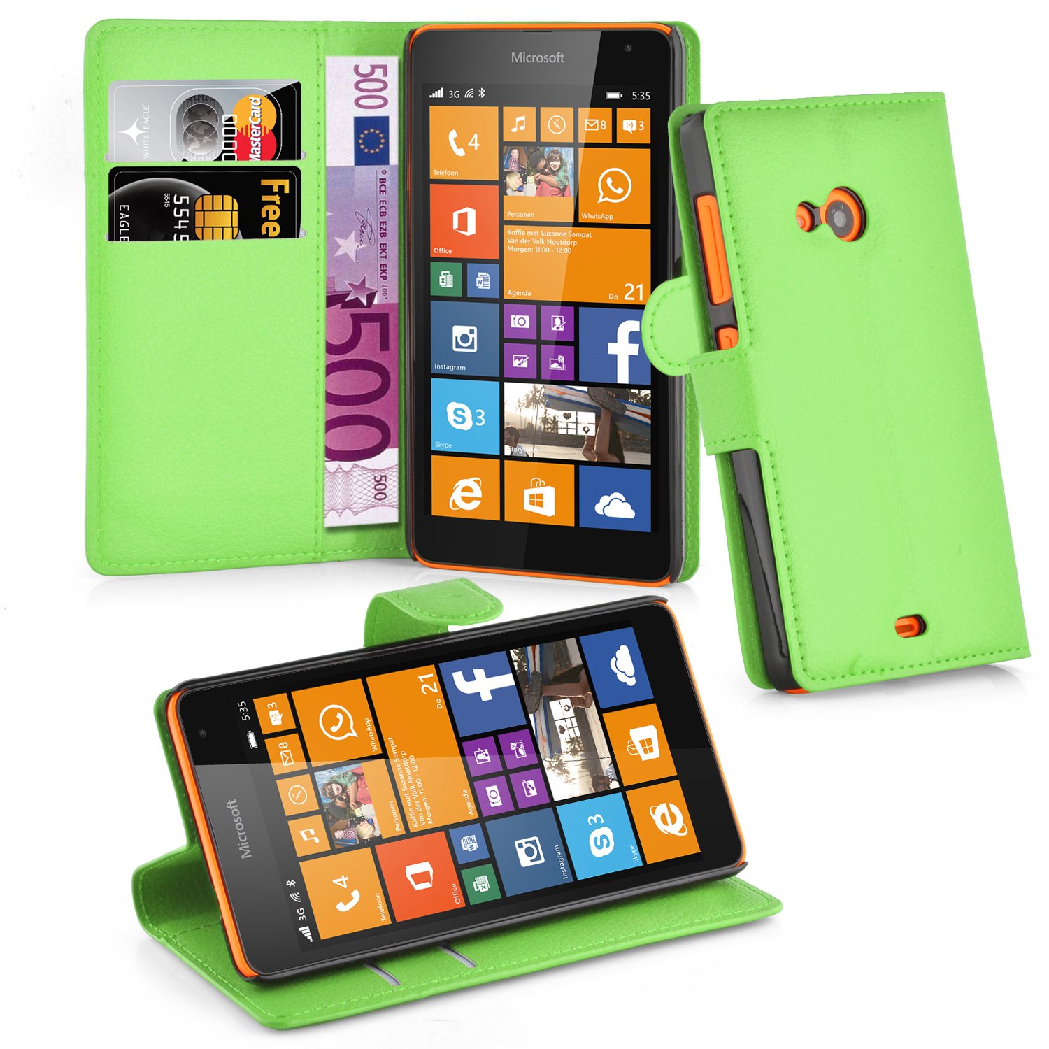 cadorabo Book Case works with Nokia Lumia 535 in MINT GREEN - with Magnetic Closure, Stand Function and Card Slot - Wallet Etui Cover Pouch PU Leather Flip