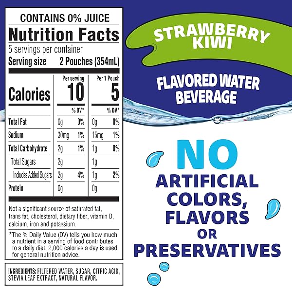 CAPRI SUN ROARIN’ WATERS STRAWBERRY KIWI FLAVORED WITH OTHER NATURAL FLAVOR WATER BEVERAGE, 10 CT BOX, 6 FL OZ DRINK POUCHES