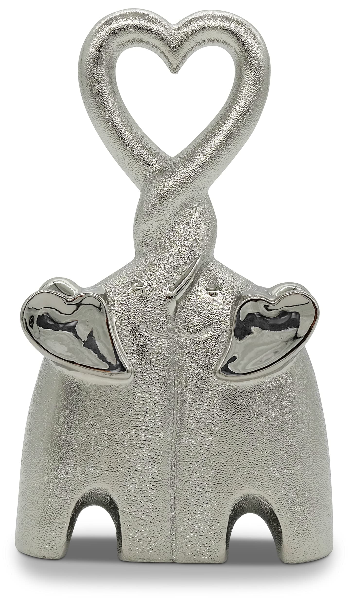 Cute elephant couple - Ceramic decoration figure elephant 23cm high as a symbol for love & affection - Modern decoration as a sculpture in silver - decoration figure standing elephants in love