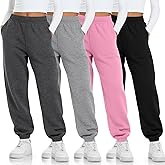 LessonZoo 4 Pack Girls' Joggers Sweatpants Kids Casual Pants Elastic Waisted Soft Athletic Sweat Pants with Pocket