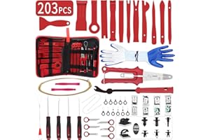 Wetado 203Pcs Trim Removal Tool, Car Panel/Door/Audio Removal Tool Set, Auto Push Pin Bumper Retainer Clip Set Fastener Terminal Remover Tool Kit, Plastic Pry Tool Set with Storage Bag, Red