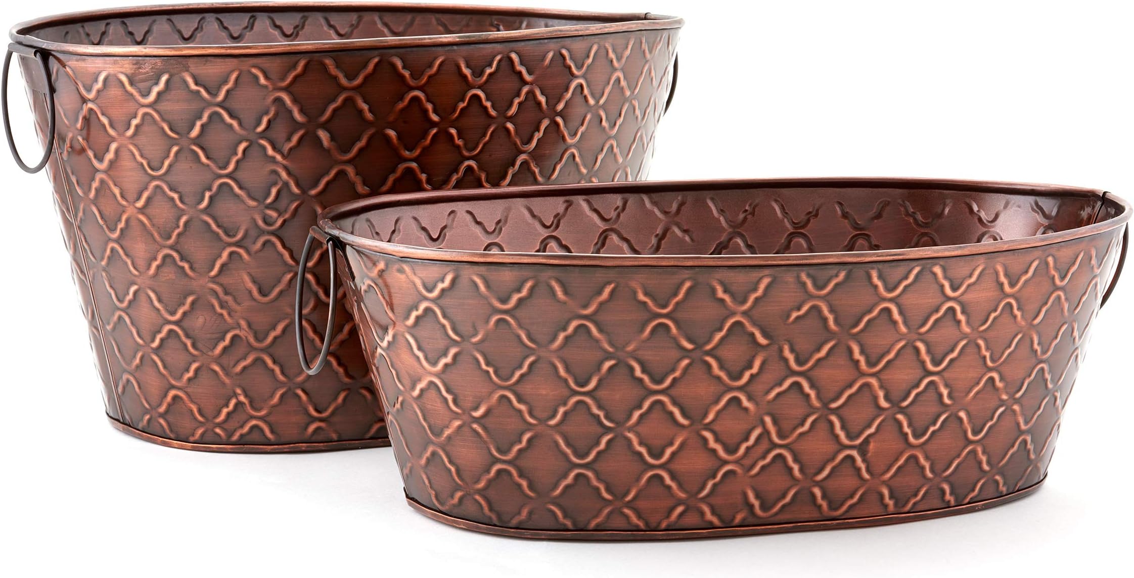 Old Dutch International Antique Copper Set of 2 Lattice Galvanized Party Tubs, 6.5 & 3.5 Gallons, Large