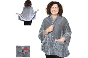 EzrAllora Fleece Poncho Blanket -Drape and Go No Sleeves- Lightweight Wrap Shawl -Wearable Blanket- Gift for Grandma and Mom