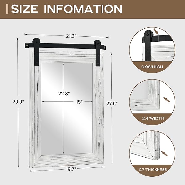 COGOOD FARMHOUSE BATHROOM MIRROR – 30 X 21 RUSTIC WOOD FRAMED WALL BARN DOOR MIRROR FOR ENTRYWAY, LIVING ROOM, VANITY WALL DECOR (WHITE)