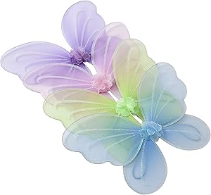 Girls Butterfly, Fairy, and Angel Wings for Kids. for Garden Parties, Birthday Favors, Halloween Costumes, and More. Set of 4. Multi Color