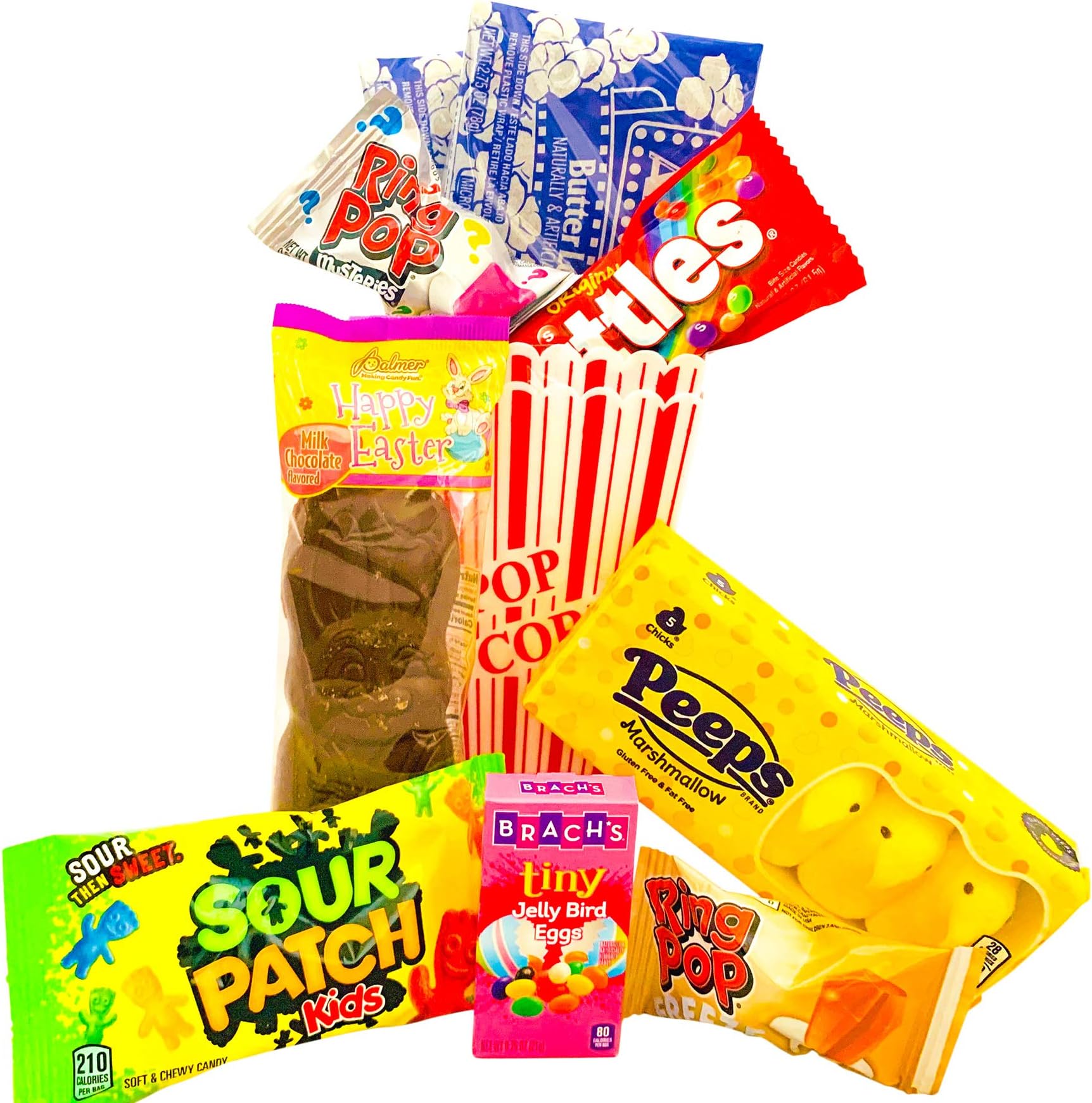 Easter Movie Night Gift Set Gift Basket (Color May Vary) Family Easter Present, Chocolate, Candy, Jelly Beans, Peeps, Popcorn - Best Present for Kid, Children, Adults, Damily (Basket 1)