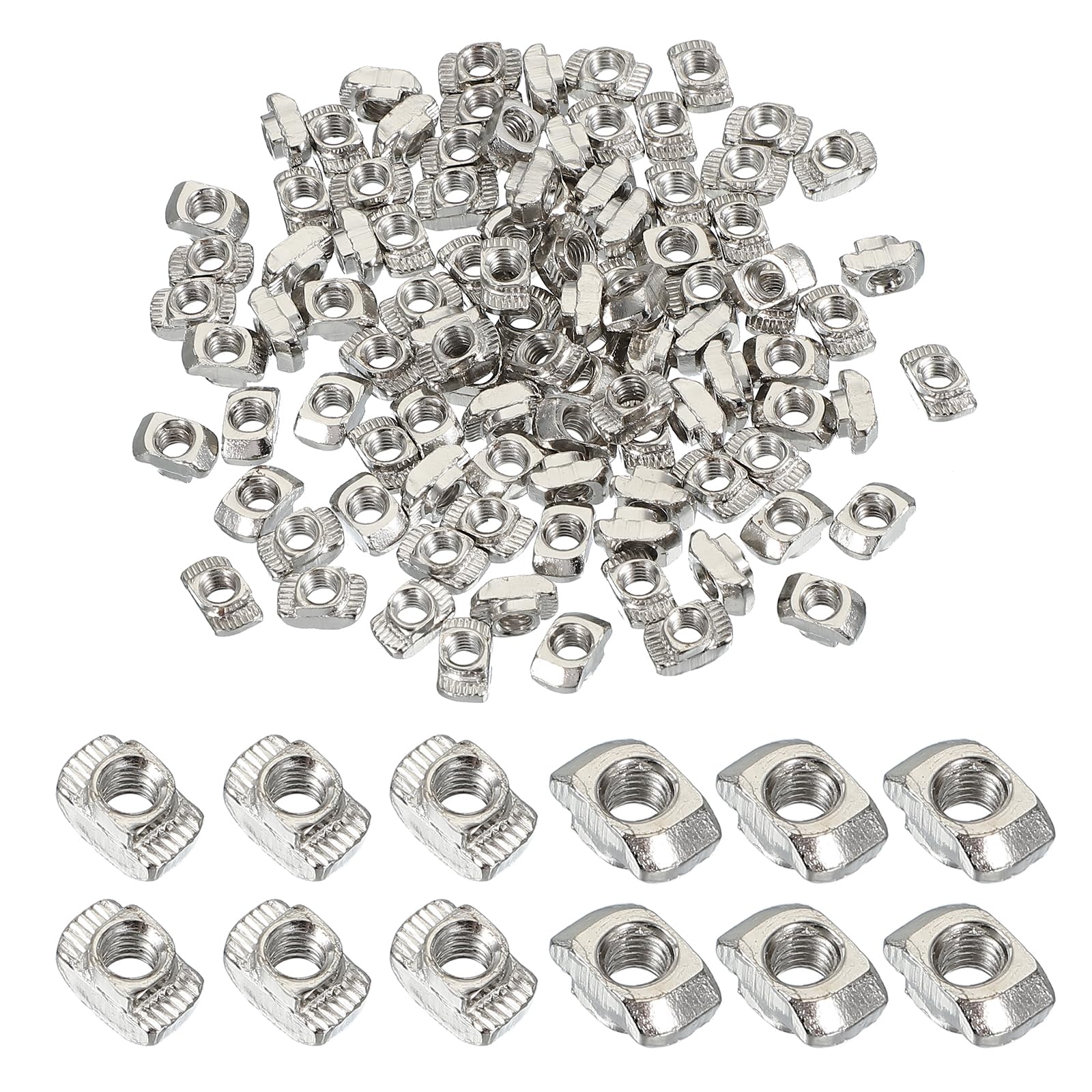 PATIKIL 2020 Series M4 t Nuts, 100pcs t Slot Nut Hammer Head Fastener Nut, Nickel Plated Carbon Steel Nut for Aluminum Profile l Silver