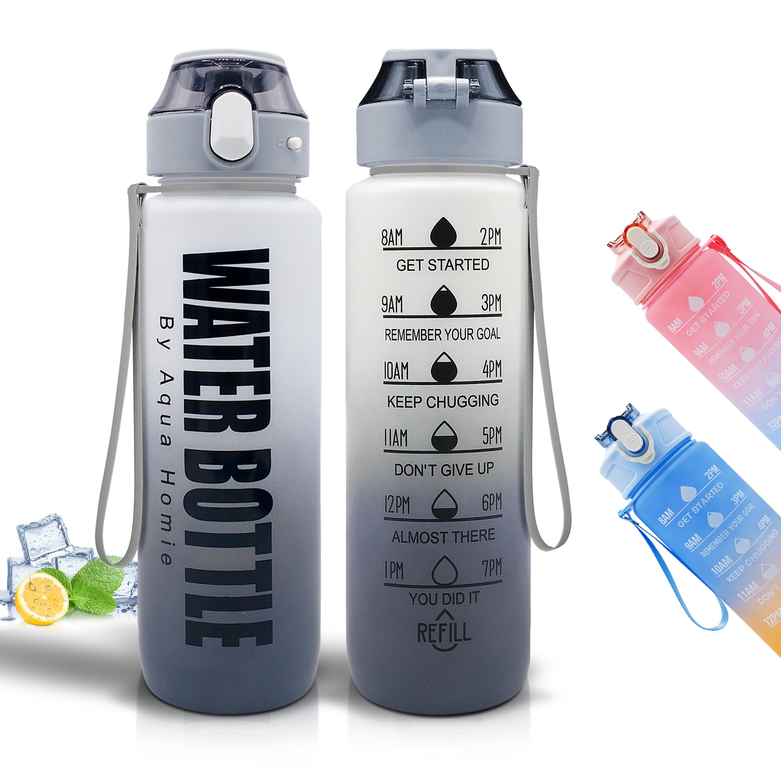 AQUA HOMIE Reusable Water Bottles – Sports, Kids & Insulated Drinks Bottles, Leakproof & BPA-Free, Ideal for Gym, School, Office, Travel & Outdoor Use (Black-White, 1000ml)