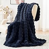 Bigacogo Faux Fur Throw Blanket for Couch, Fuzzy Soft Plush Thick Warm Bubble Blankets for Sofa Bed Living Room Décor, Cute Luxury Cozy Fluffy Throw Gift for Women Girls, 50"x60", Navy Blue