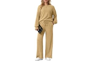 OLRIK Women's 2 Piece Lounge Sets Cozy Knit Long Sleeve Sweater Top Wide Leg Pants Matching Set 2025 Outfits