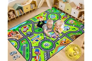 ALPHABETACRE Road Car Rug, 5x7 Ft City Road Rug for Kids, Extra Thick (0.4in) Kids Play Rug Mat and Car Carpet with Realistic Colors - Perfect for Children, Soft and Non-Slip for Playroom and Bedroom