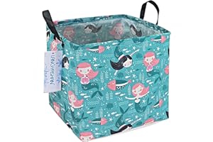 LANGYASHAN Square Storage Baskets Waterproof Canvas Children Laundry Nursery Hamper for Shelves Gift Baskets Toy Organizer Room Decor (Square Mermaid)