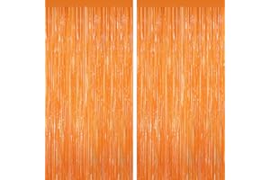 YEURFONTASY Orange Tinsel Backdrop Foil Fringe Curtains - 2 Packs Door Streamers Backdrop for Birthday Door Decorations, Party Supplies for Bachelorette, Graduation, Christmas, Disco Decor