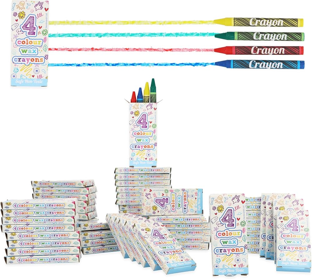 HENBRANDT 24 x Mini Kids Crayons Box 4 Assorted Colours 8 cm Non-Toxic
