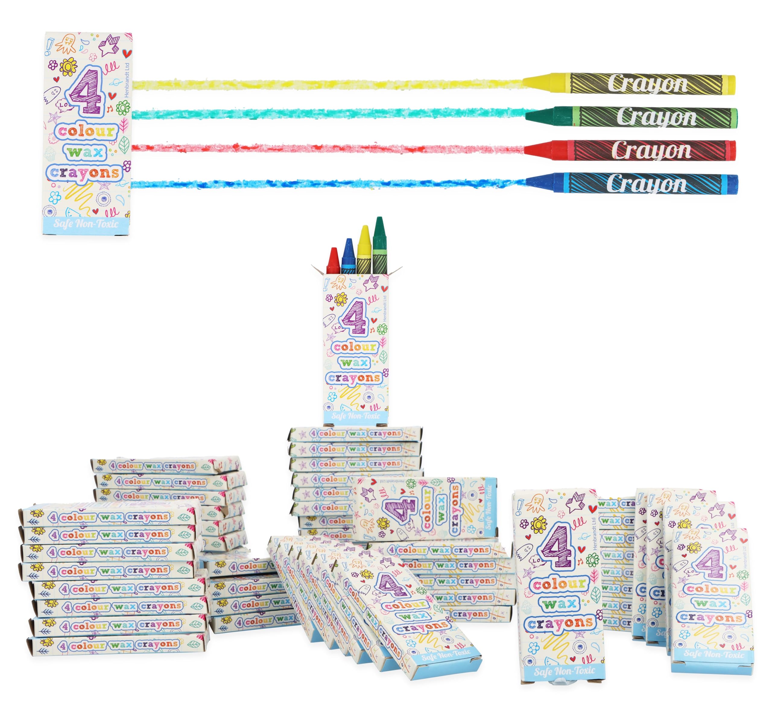 HENBRANDT 24 x Mini Kids Crayons Pack of 4 Assorted Colours Children’s Stocking Fillers Wedding Activity Pack Birthday Loot Bag Party Favours Boys and Girls Unisex