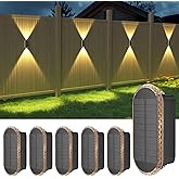 Ellasay Solar Fence Lights Outdoor: 6-Pack Solar Powered Wall Lights Up and Down Waterproof IP65-3 Color Brighter LED Focus Lens SolarLights Dusk to Dawn 12h for Patio/Backyard/Porch/Railing
