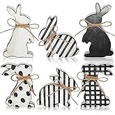 Bememo 6 Pcs Easter Table Decorations Bunny Wooden Signs Tabletop Centerpiece Easter Tiered Tray Decor Farmhouse Rabbit Decorations for Home Kitchen Office Rustic Party Gifts(Fresh)