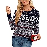 Women's Christmas Sweater,Crew Neck Long Sleeve Soft Warm Winter Snowflake Reindeer Xmas Pullover Tops