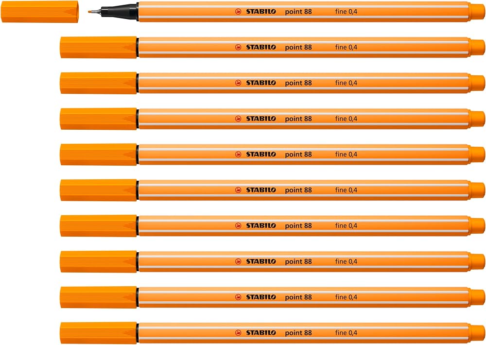 STABILO Point 88 Fineliner Pack of 10 Orange 0.4mm Hexagonal Grip