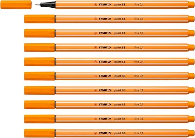 STABILO Point 88 Fineliner Pack of 10 Orange 0.4mm Hexagonal Grip